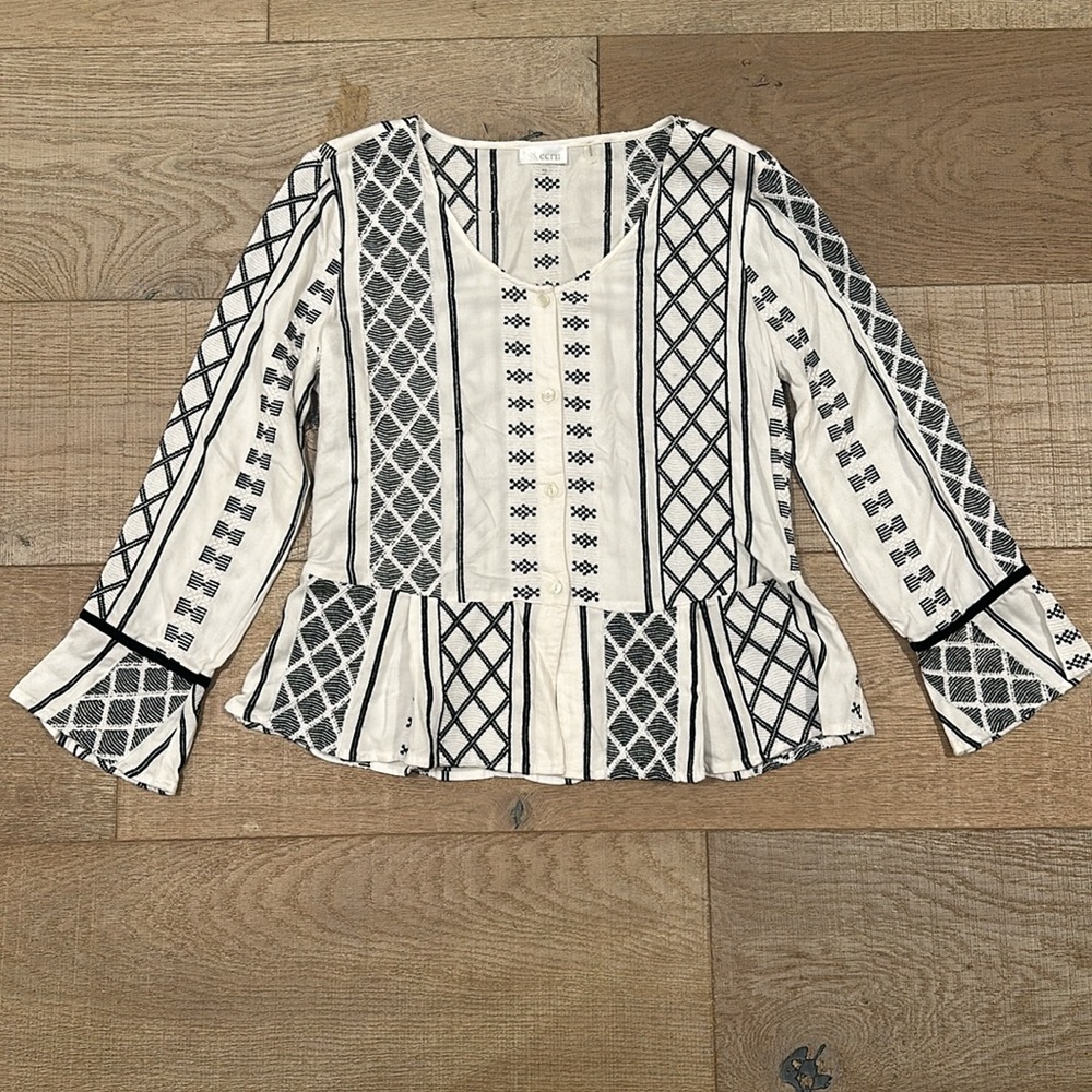 Ecru Embroidered Bell Sleeve Top